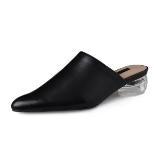 new fashion style pumps women genuine leather summer shoes comfortable crystal heel mules shoes woman black