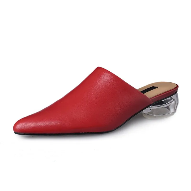 new fashion style pumps women genuine leather summer shoes comfortable crystal heel mules shoes woman black