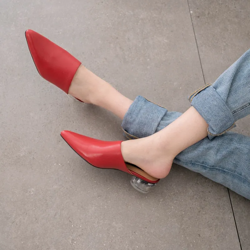 new fashion style pumps women genuine leather summer shoes comfortable crystal heel mules shoes woman black