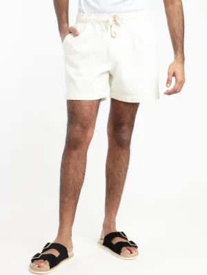 Off White Textured Terry Shorts