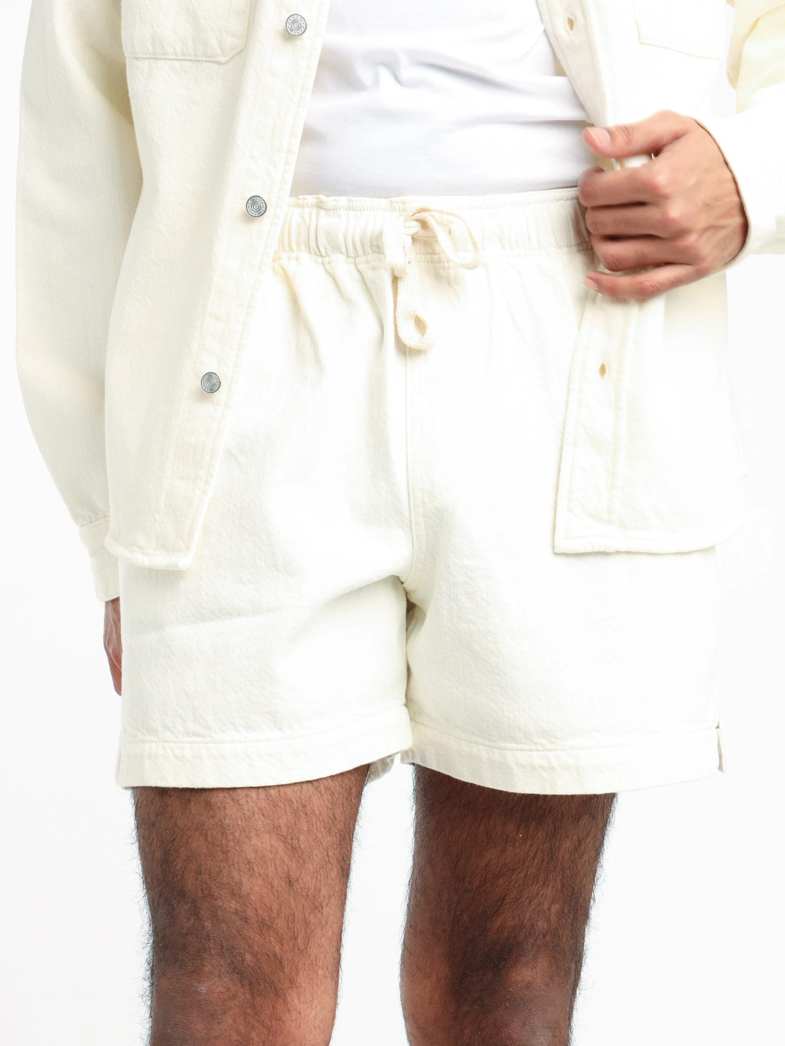 Off White Textured Terry Shorts
