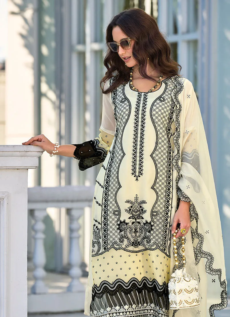 Off White Thread Embroidery Traditional Salwar Kameez Suit