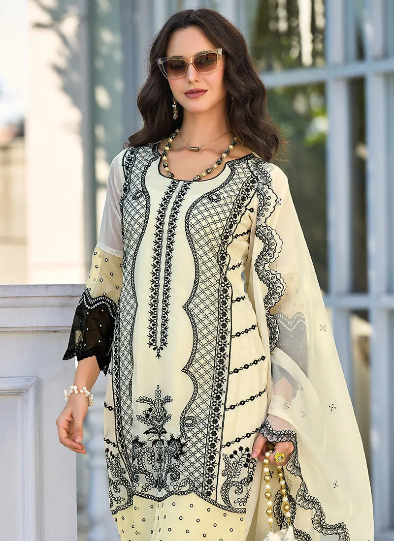Off White Thread Embroidery Traditional Salwar Kameez Suit