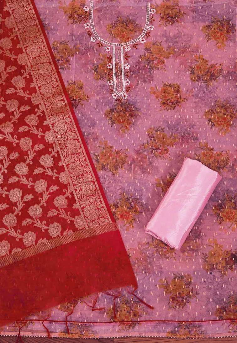 Organza Embellished Dress Material With Dupatta