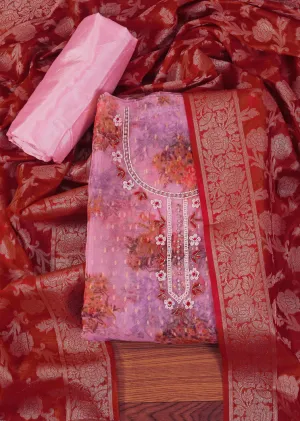 Organza Embellished Dress Material With Dupatta