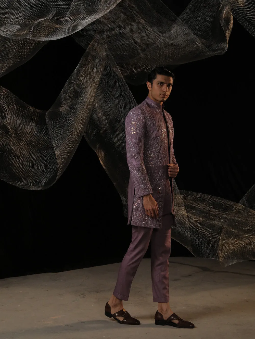 Paneled Indowestern With Ai Designed Bead And Resam Work