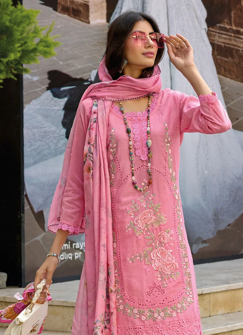 Pink Chikankari Floral Embroidery Pakistani Style Pant Suit