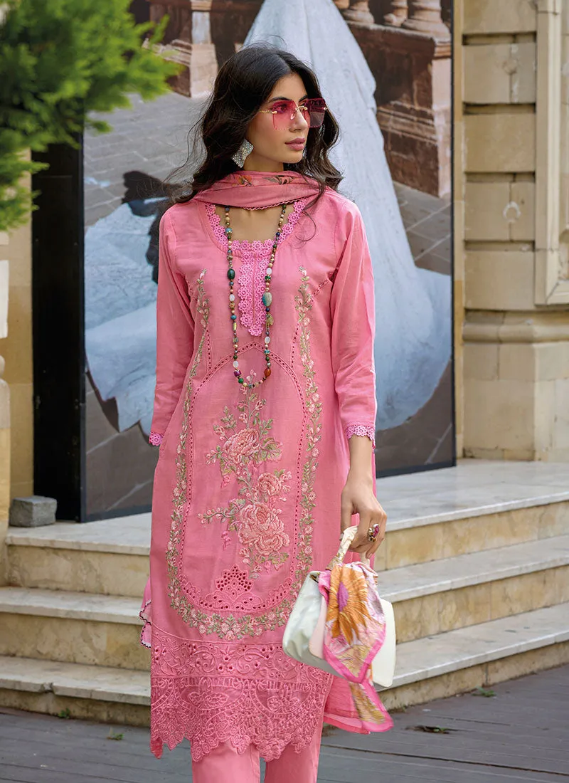 Pink Chikankari Floral Embroidery Pakistani Style Pant Suit