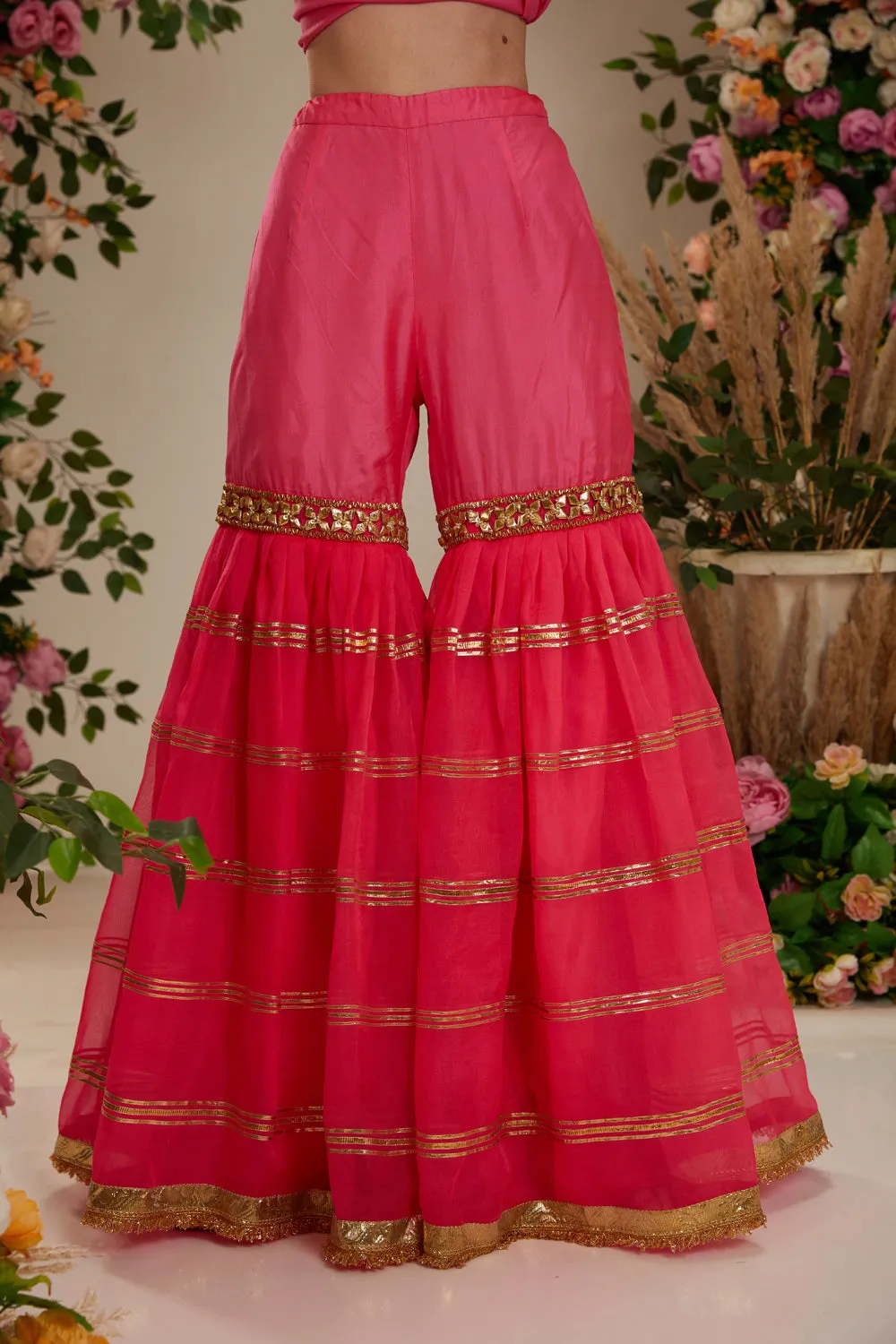 Pink Kurta With Grarara And  Dupatta
