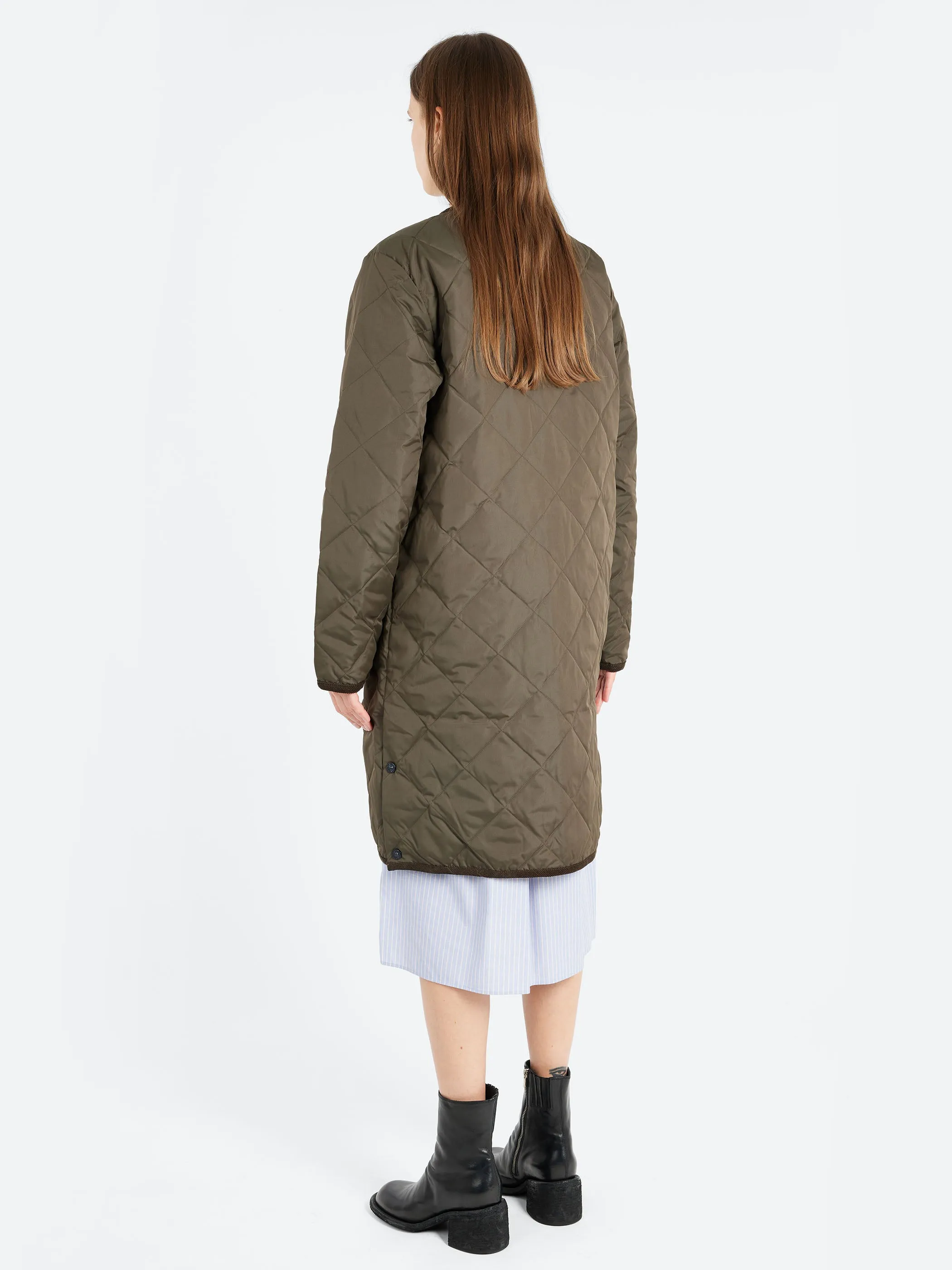 Piping Crew Neck Long Down Coat