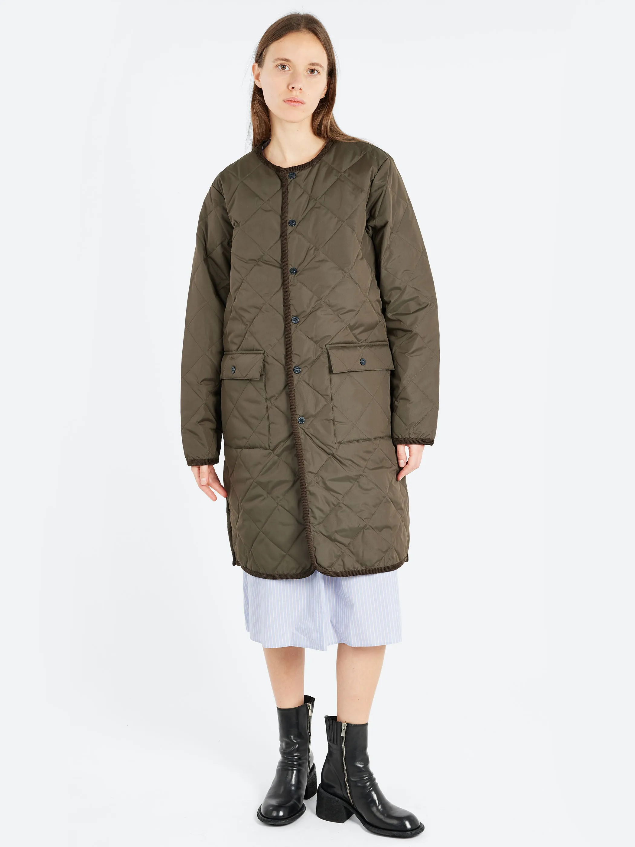 Piping Crew Neck Long Down Coat