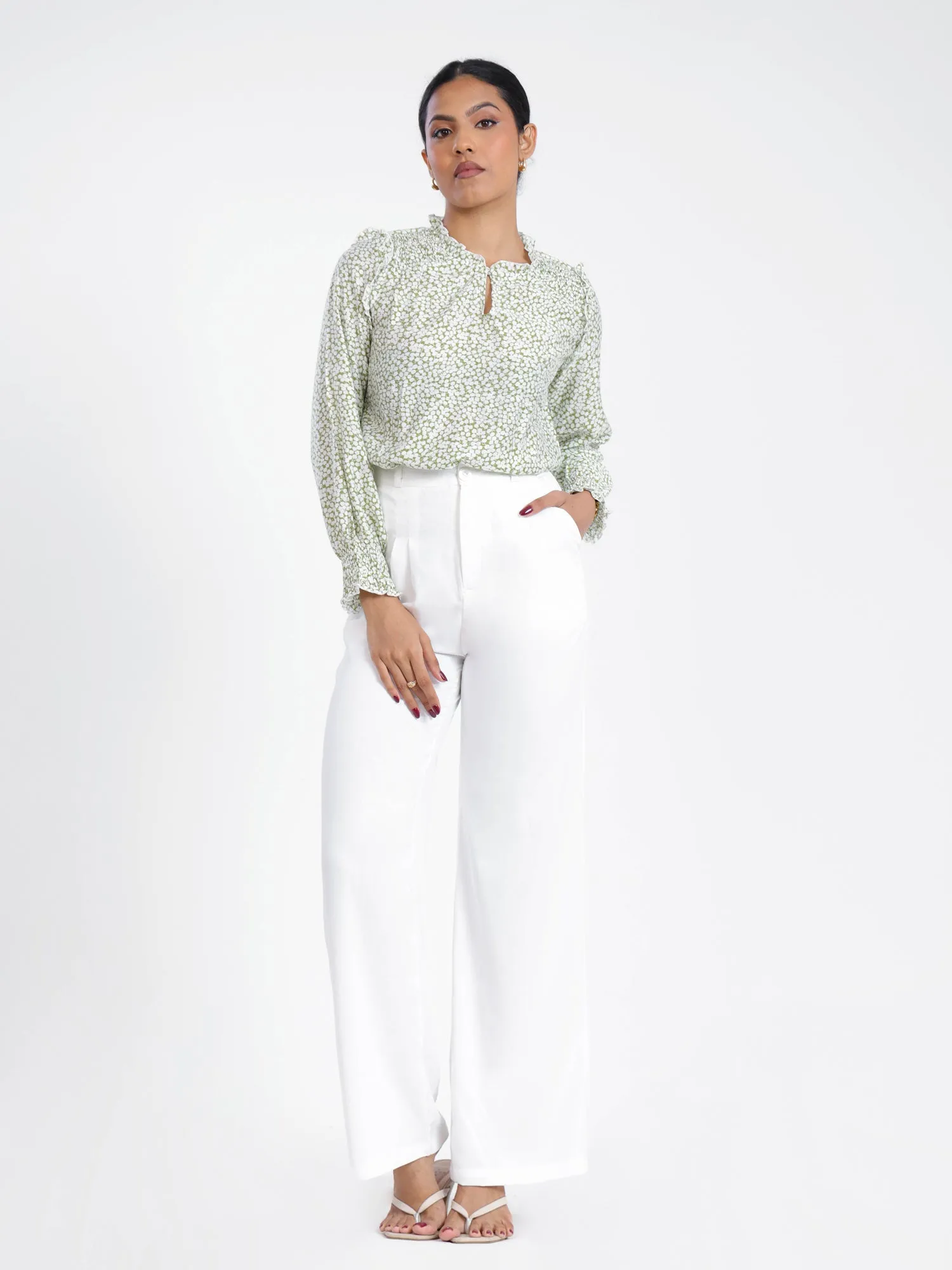 Pleat Detail Wide Leg Pant