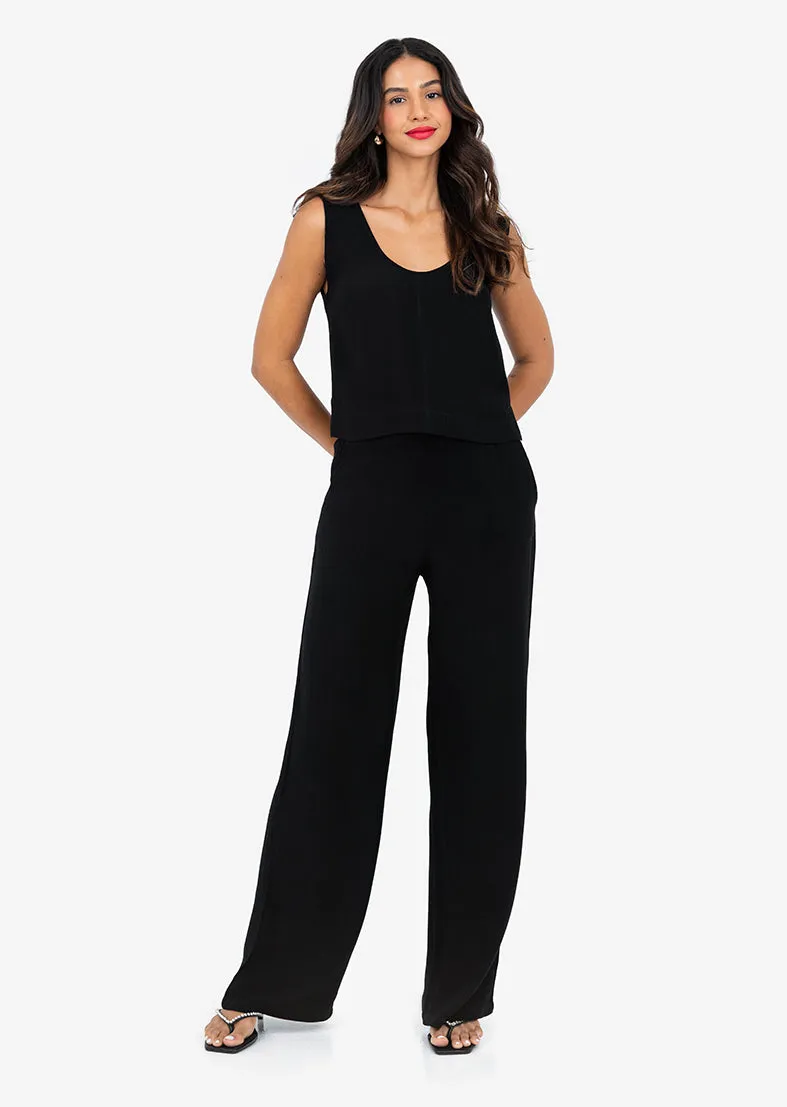 Plisse Wide Leg Pant Black