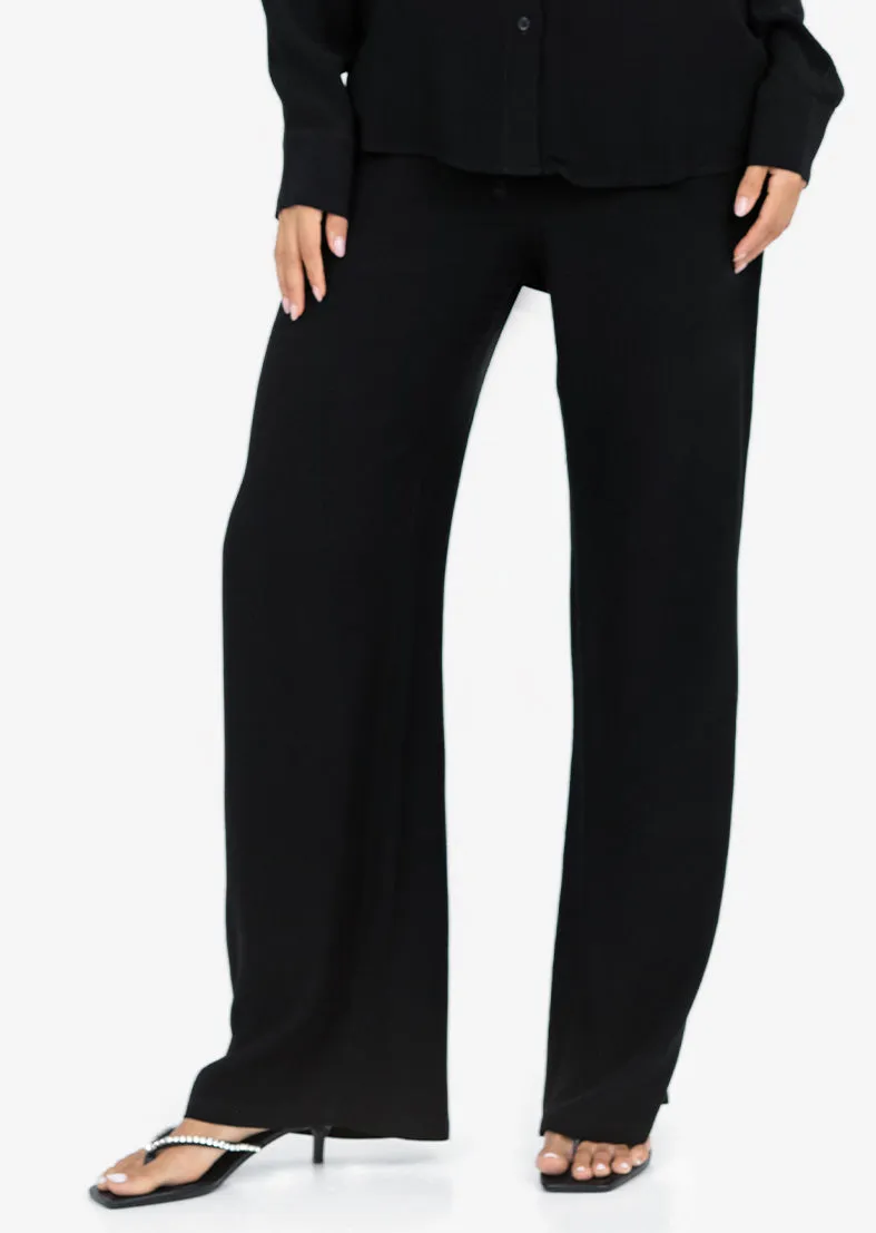 Plisse Wide Leg Pant Black