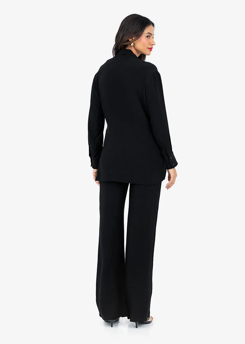 Plisse Wide Leg Pant Black