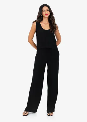 Plisse Wide Leg Pant Black