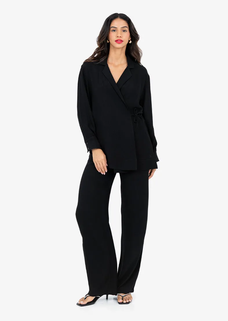 Plisse Wide Leg Pant Black