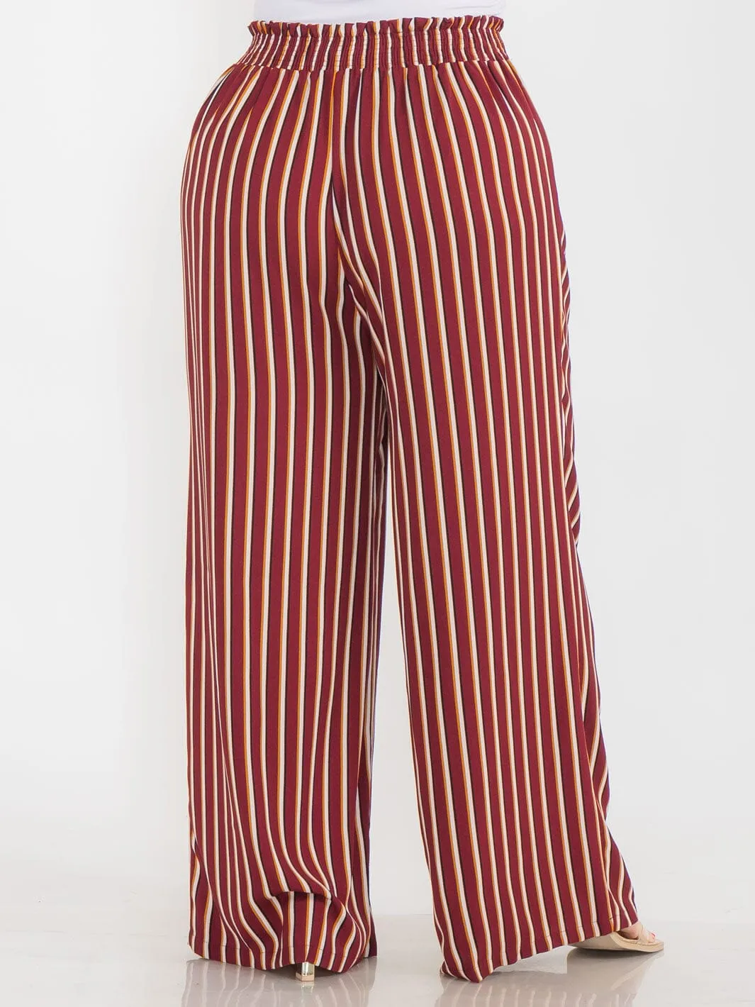 PLUS SIZE ELASTIC WAIST COLORBLOCK STRIPES WIDE LEG BOHO PANTS