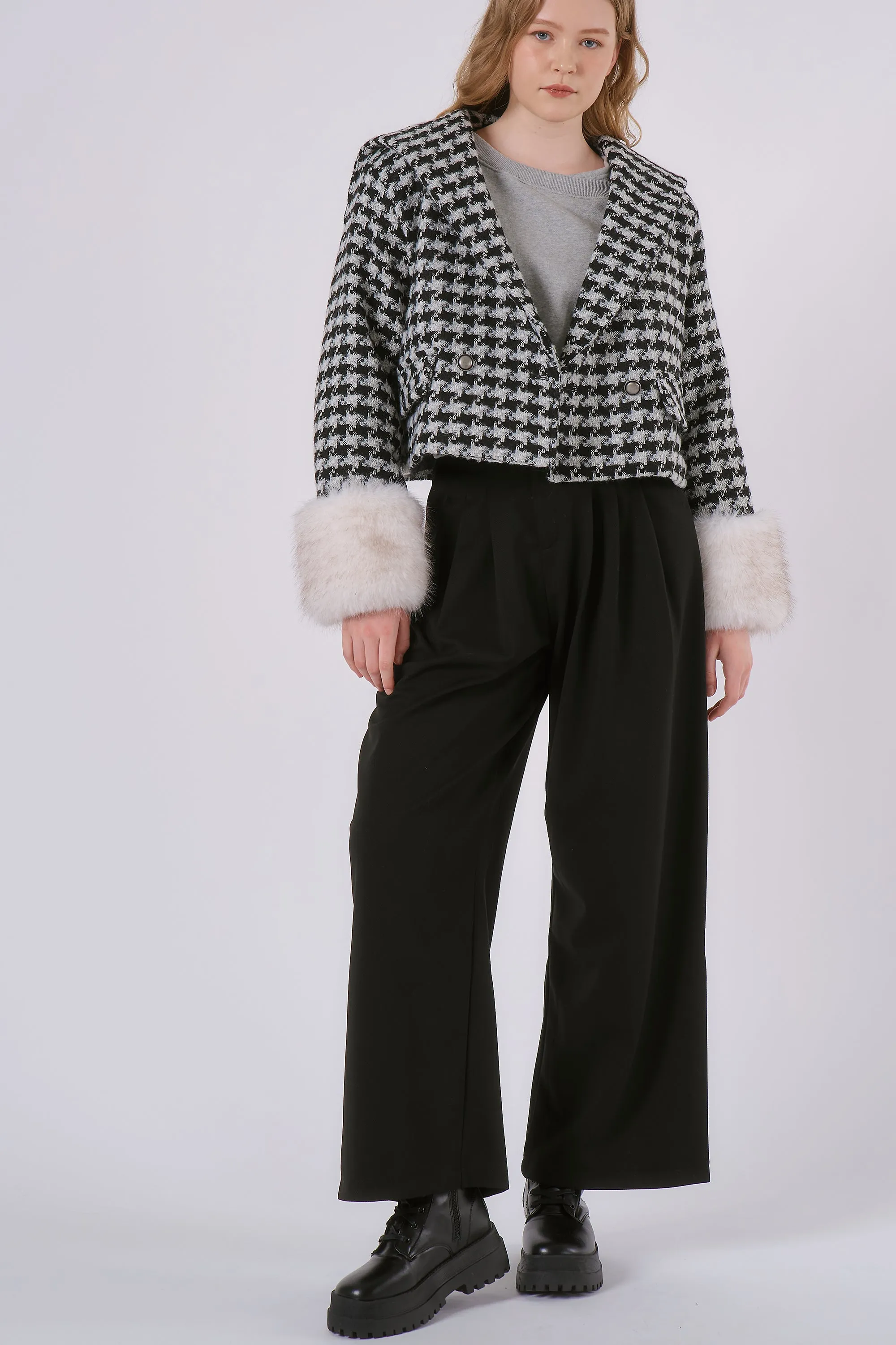 Poline Faux Fur Houndstooth Jacket