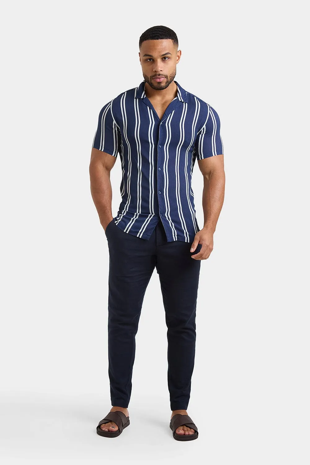Printed Shirt in Navy Retro Stripe