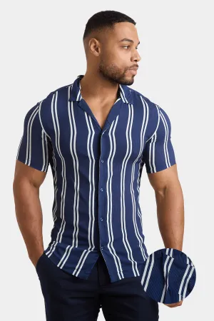 Printed Shirt in Navy Retro Stripe