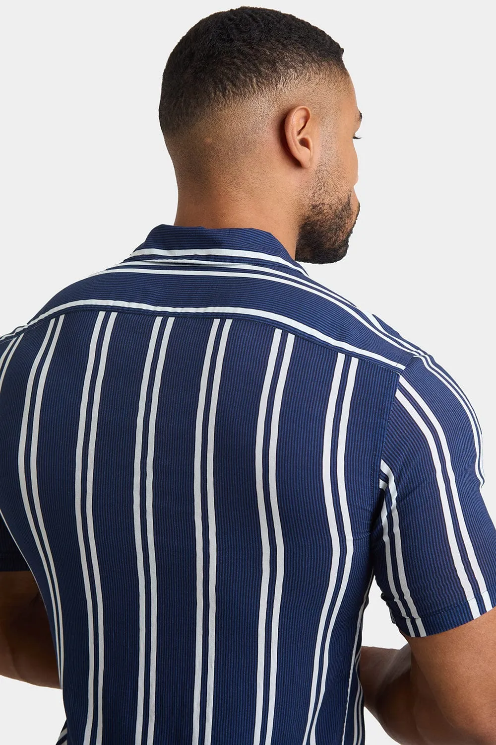 Printed Shirt in Navy Retro Stripe