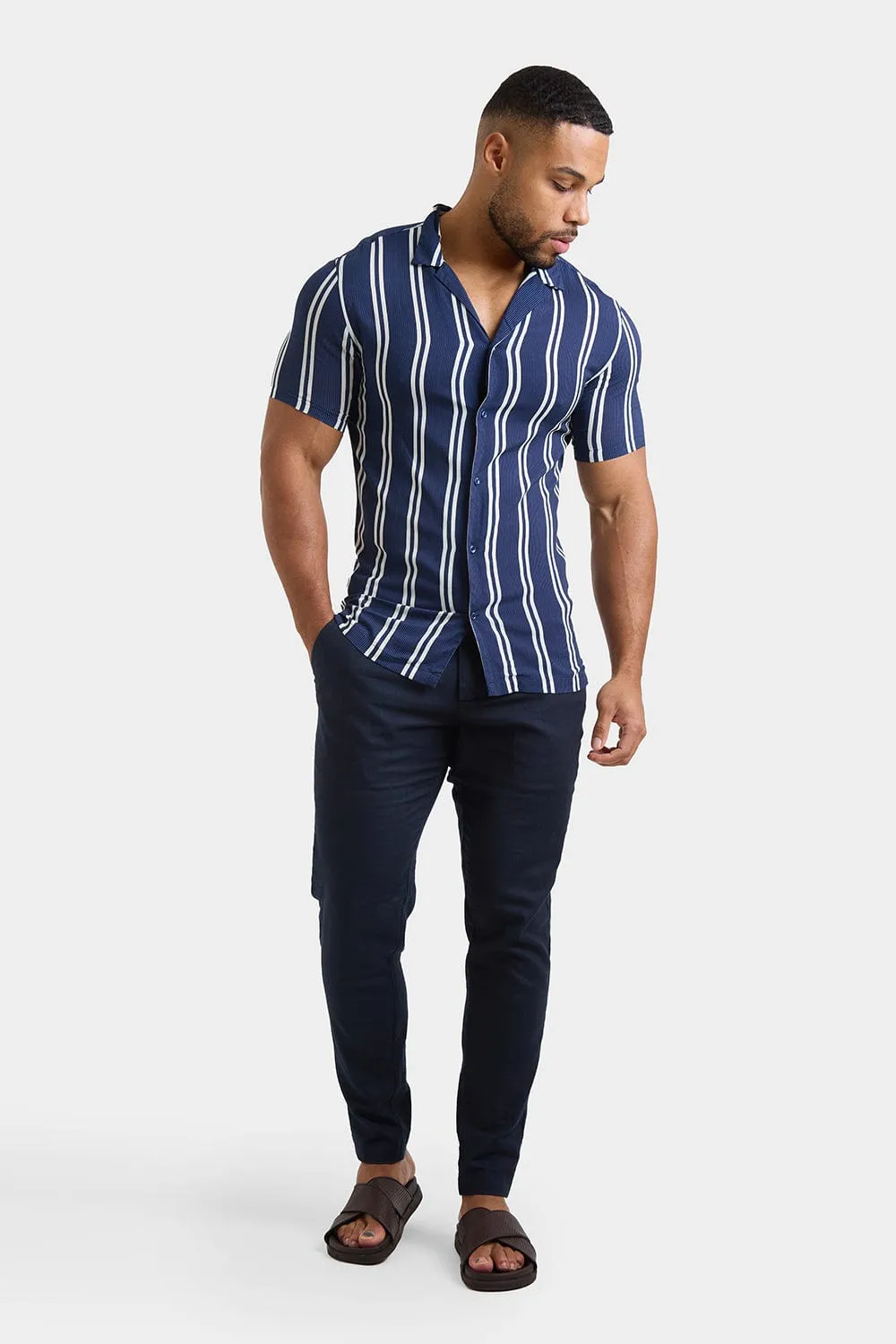 Printed Shirt in Navy Retro Stripe