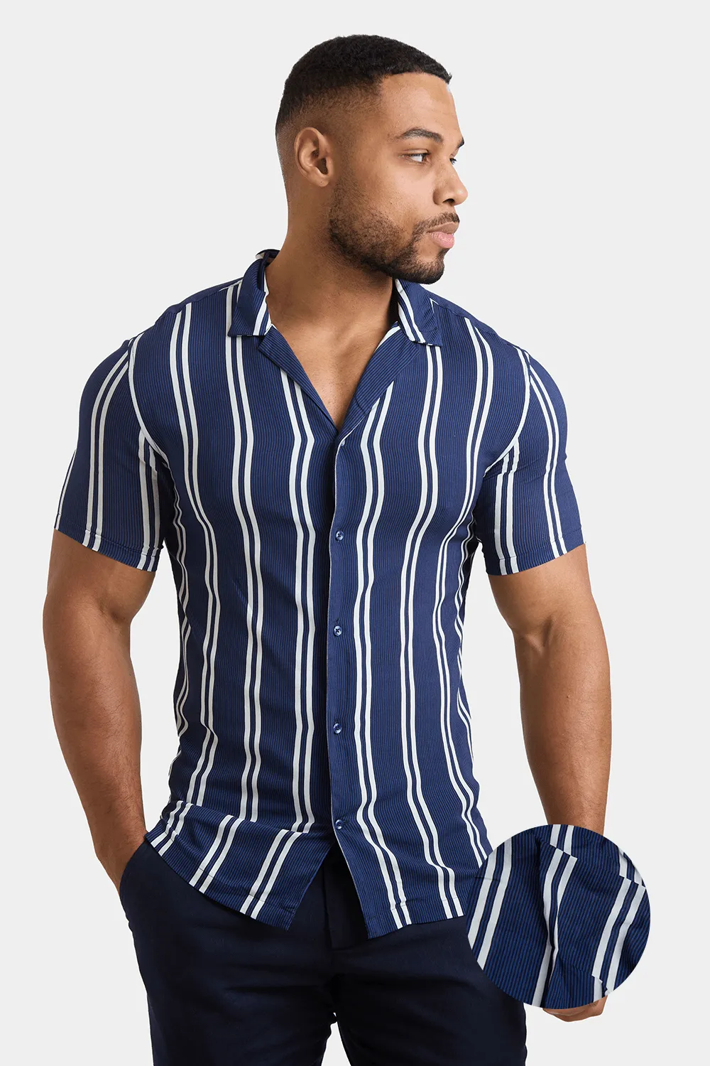 Printed Shirt in Navy Retro Stripe