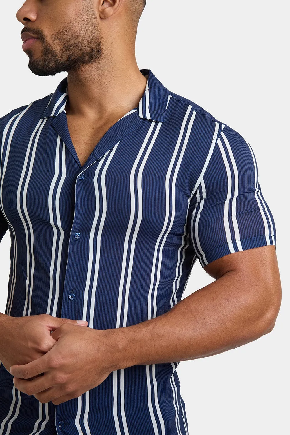 Printed Shirt in Navy Retro Stripe