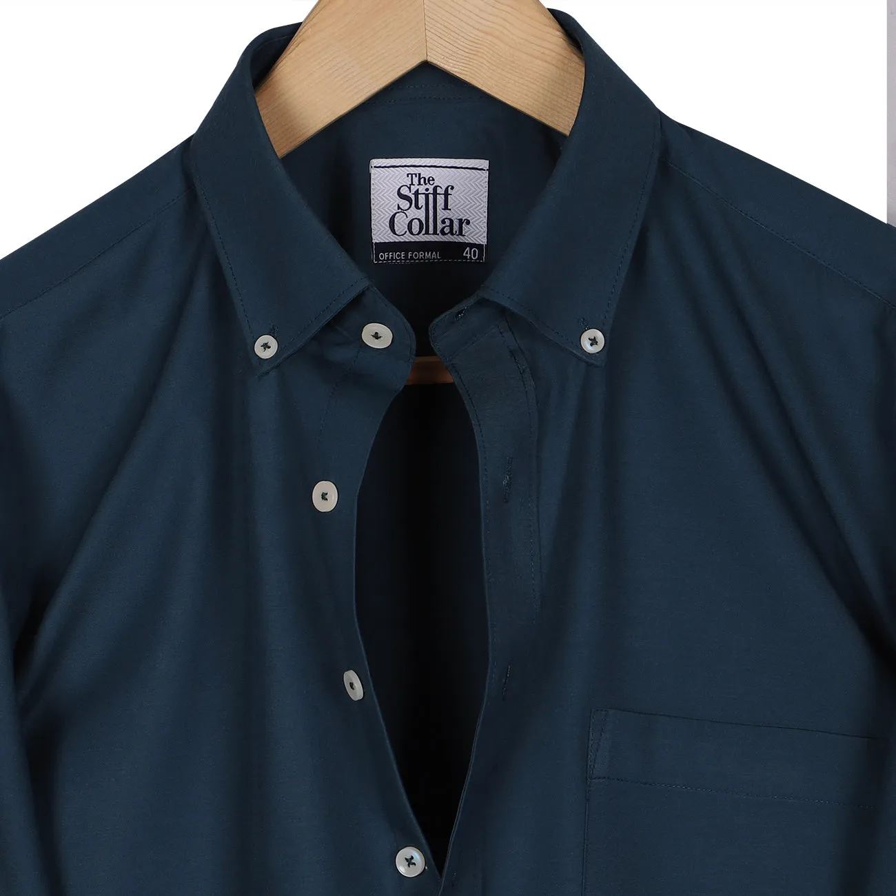 Prussian Blue Poplin Button Down Cotton Shirt