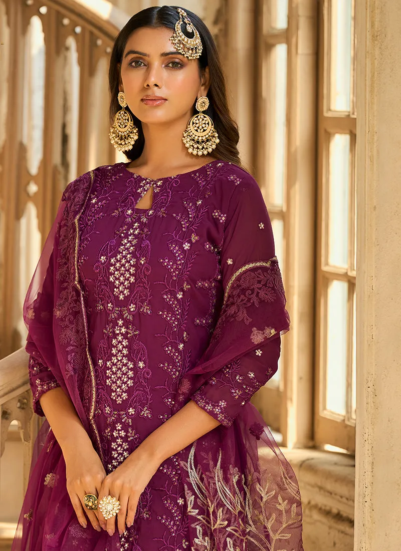 Rani Pink Sequence And Zari Embroidery Pant Style Suit