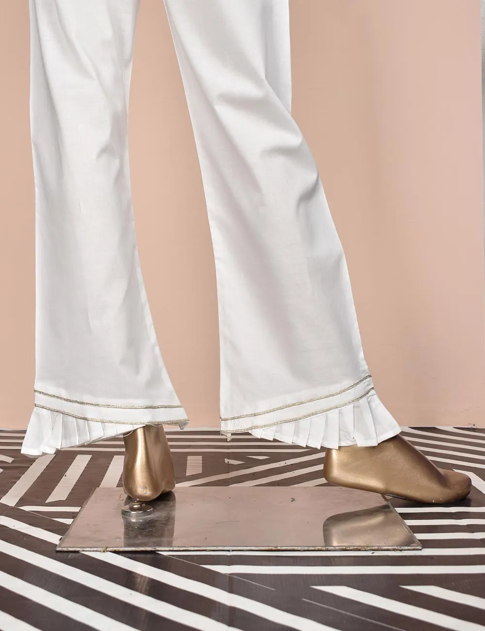 Ready To Wear Cotton Lace Work Frill Trouser - Chime (CT-4-White)