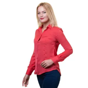 Red Women's Button-Down Shirt Long Sleeve Regular Fit Point Collar European Made