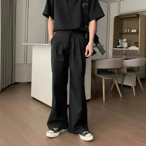 Relaxed Fit Wide-Leg Pleated Pants