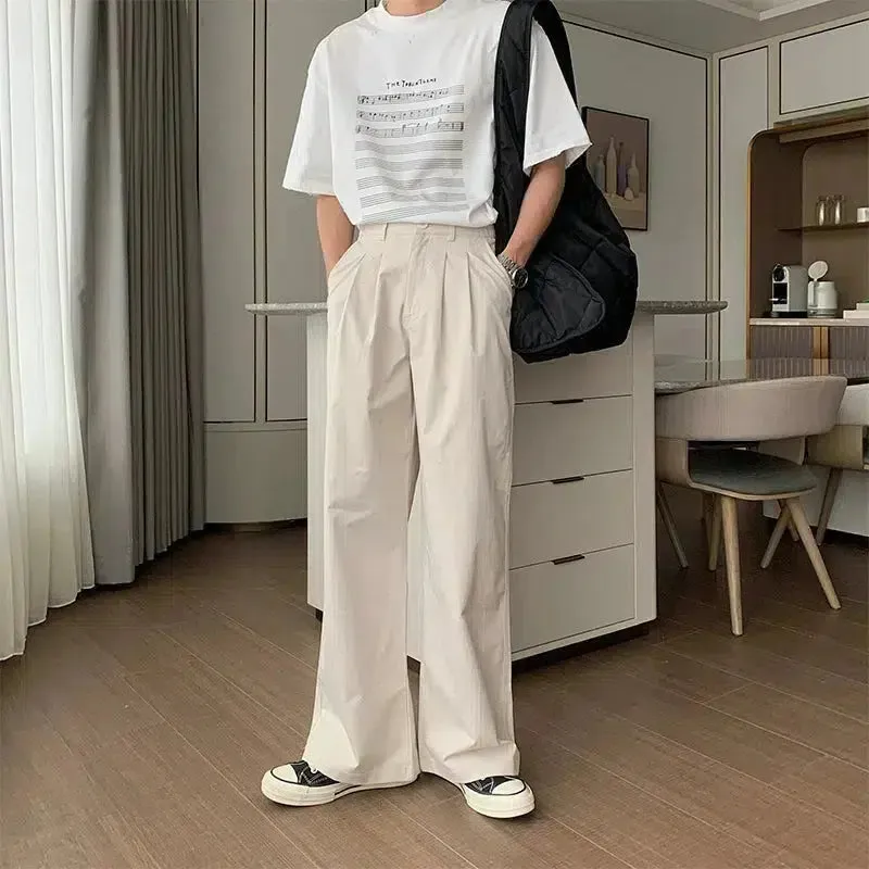 Relaxed Fit Wide-Leg Pleated Pants