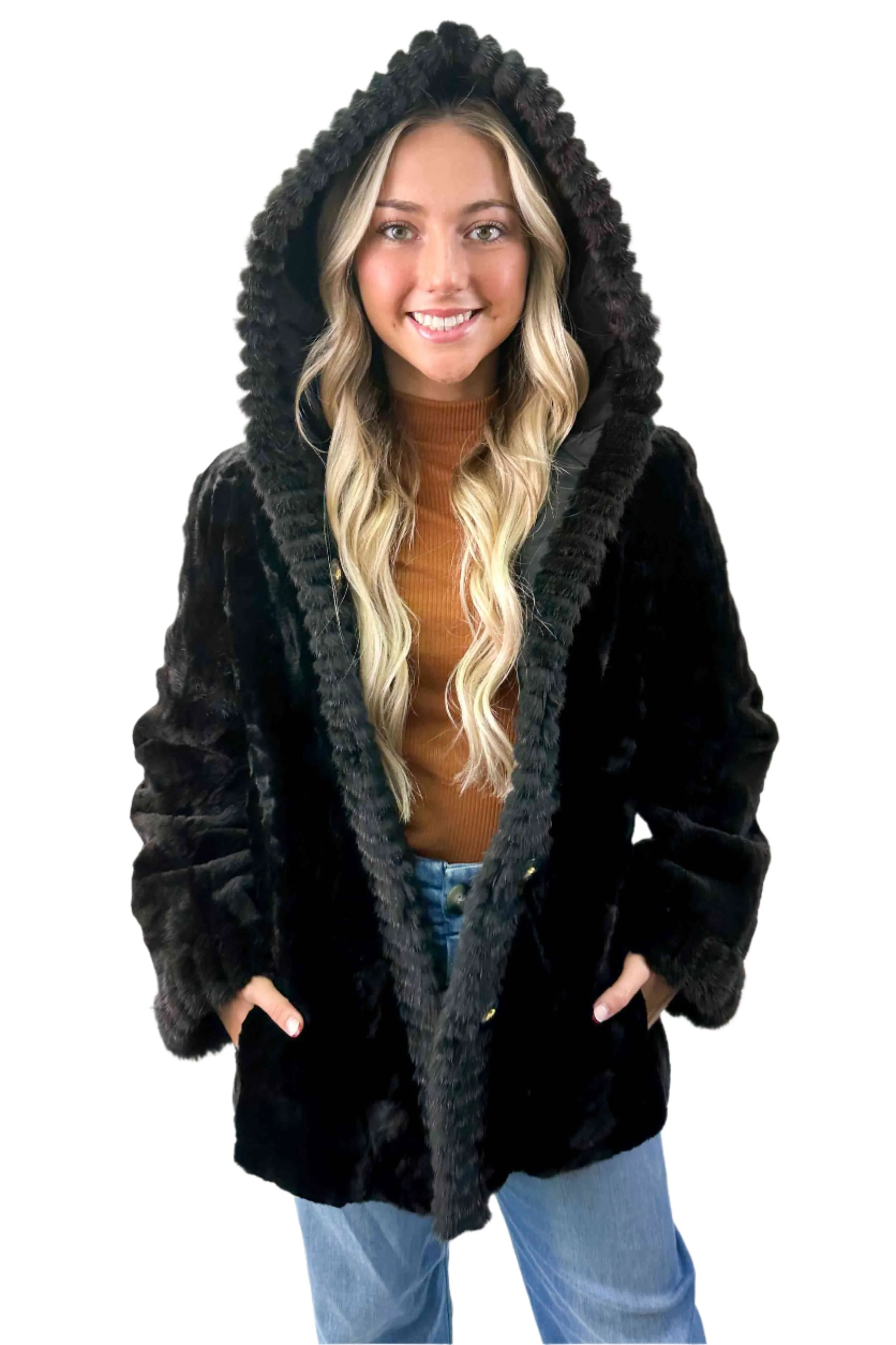 Reversible Sheared Mink Fur Jacket with Hood