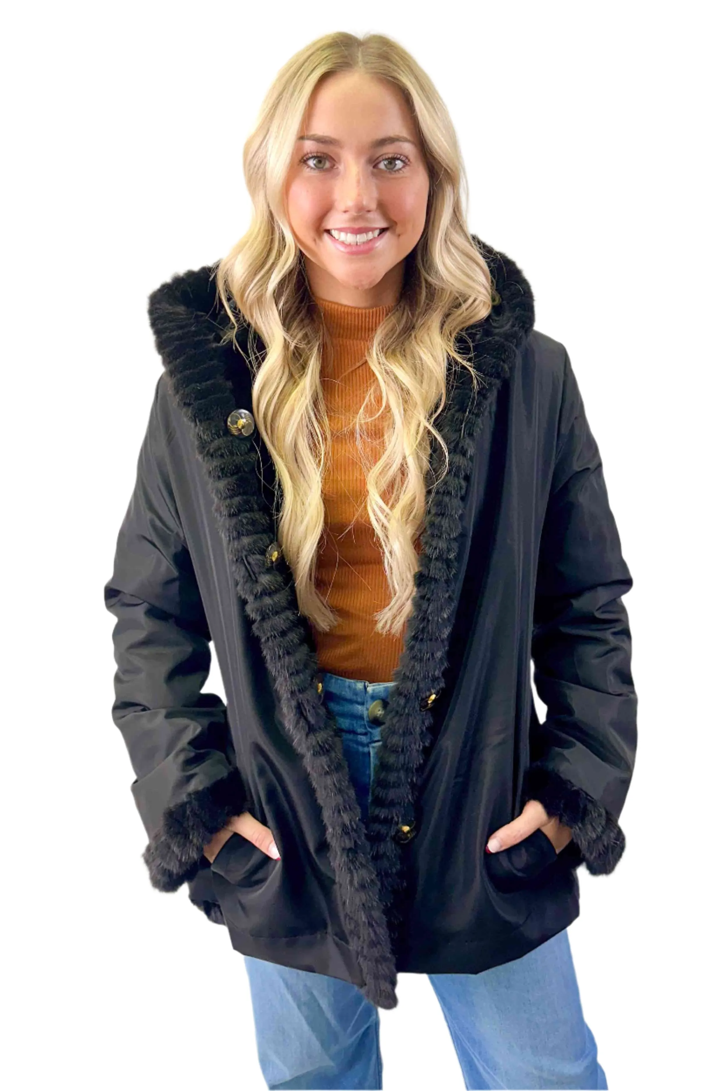 Reversible Sheared Mink Fur Jacket with Hood