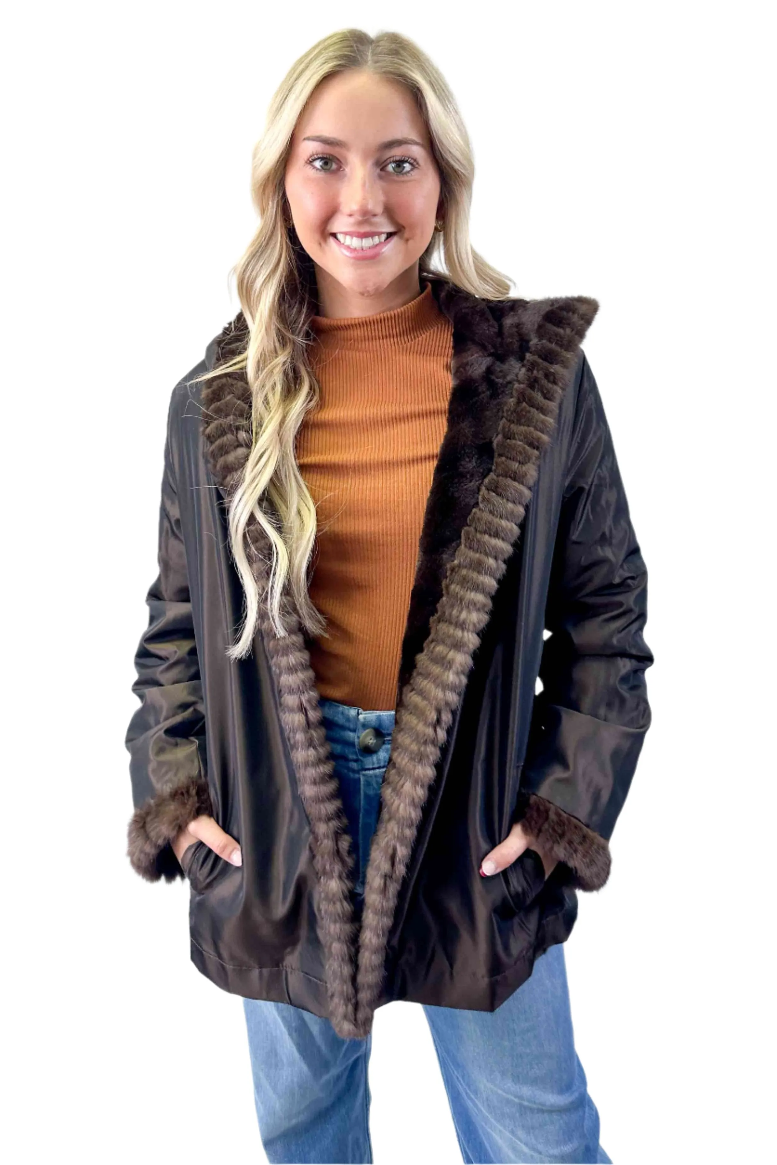 Reversible Sheared Mink Fur Jacket with Hood