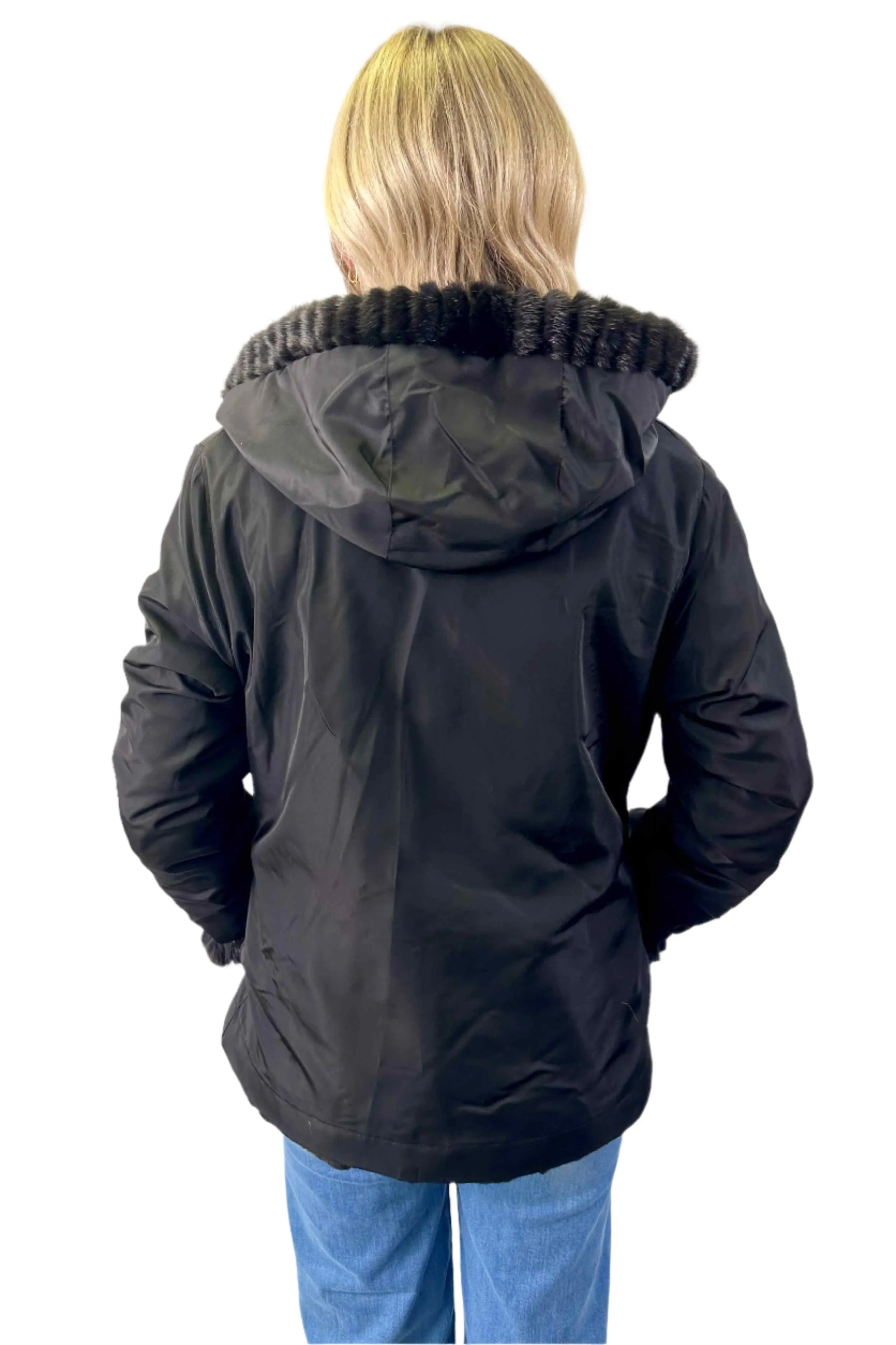 Reversible Sheared Mink Fur Jacket with Hood