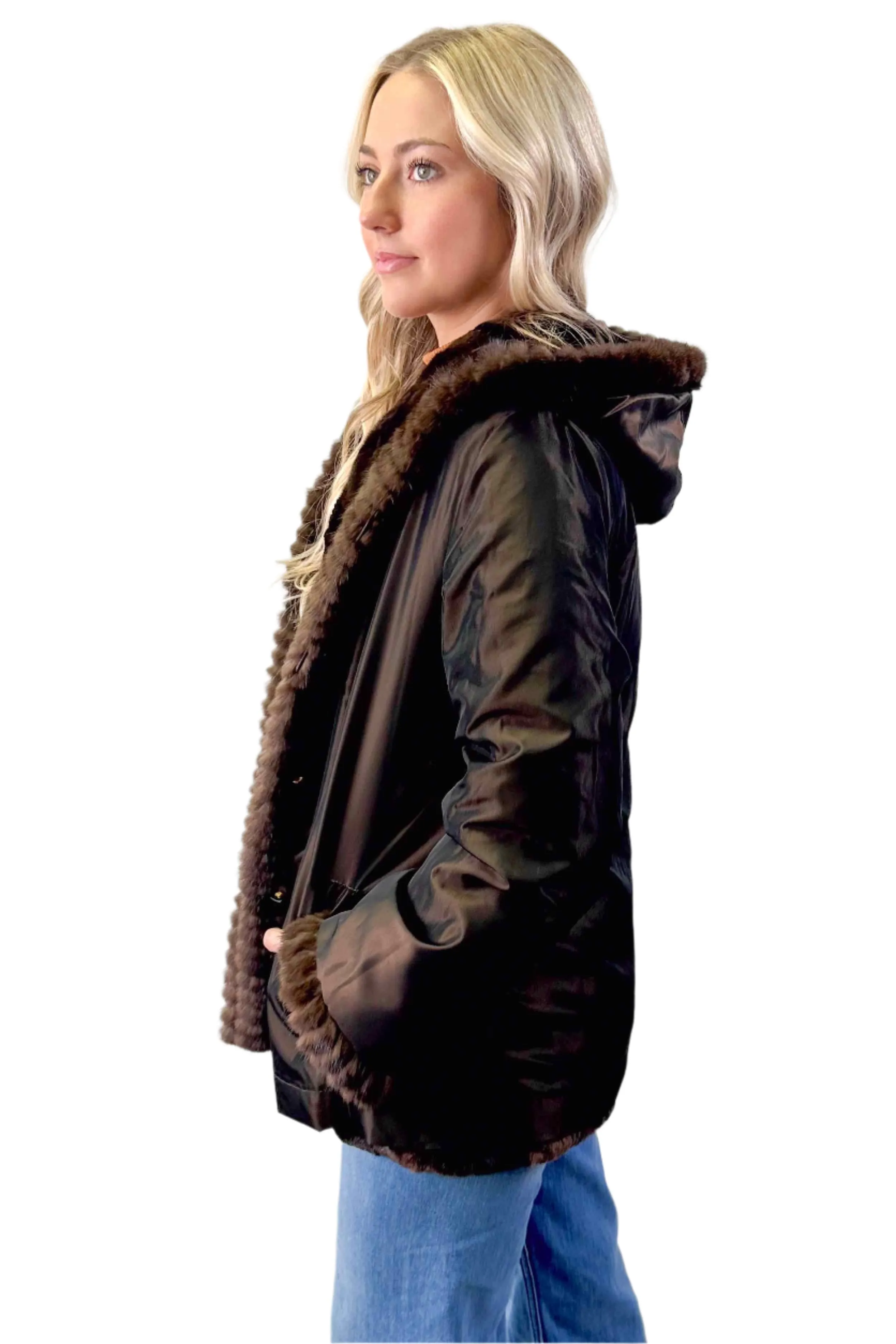 Reversible Sheared Mink Fur Jacket with Hood