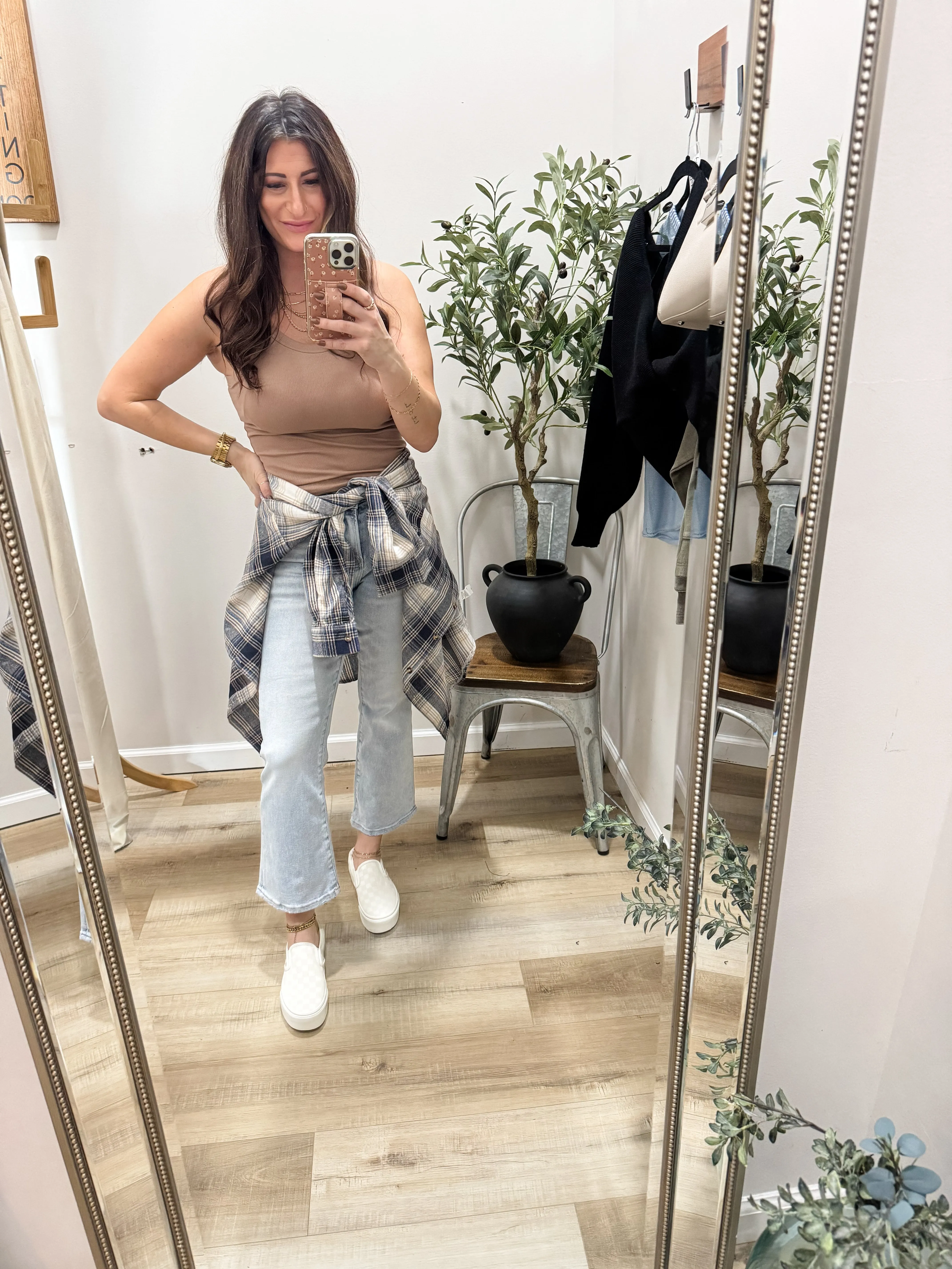 RISEN Mid Rise Cropped Flare Jeans