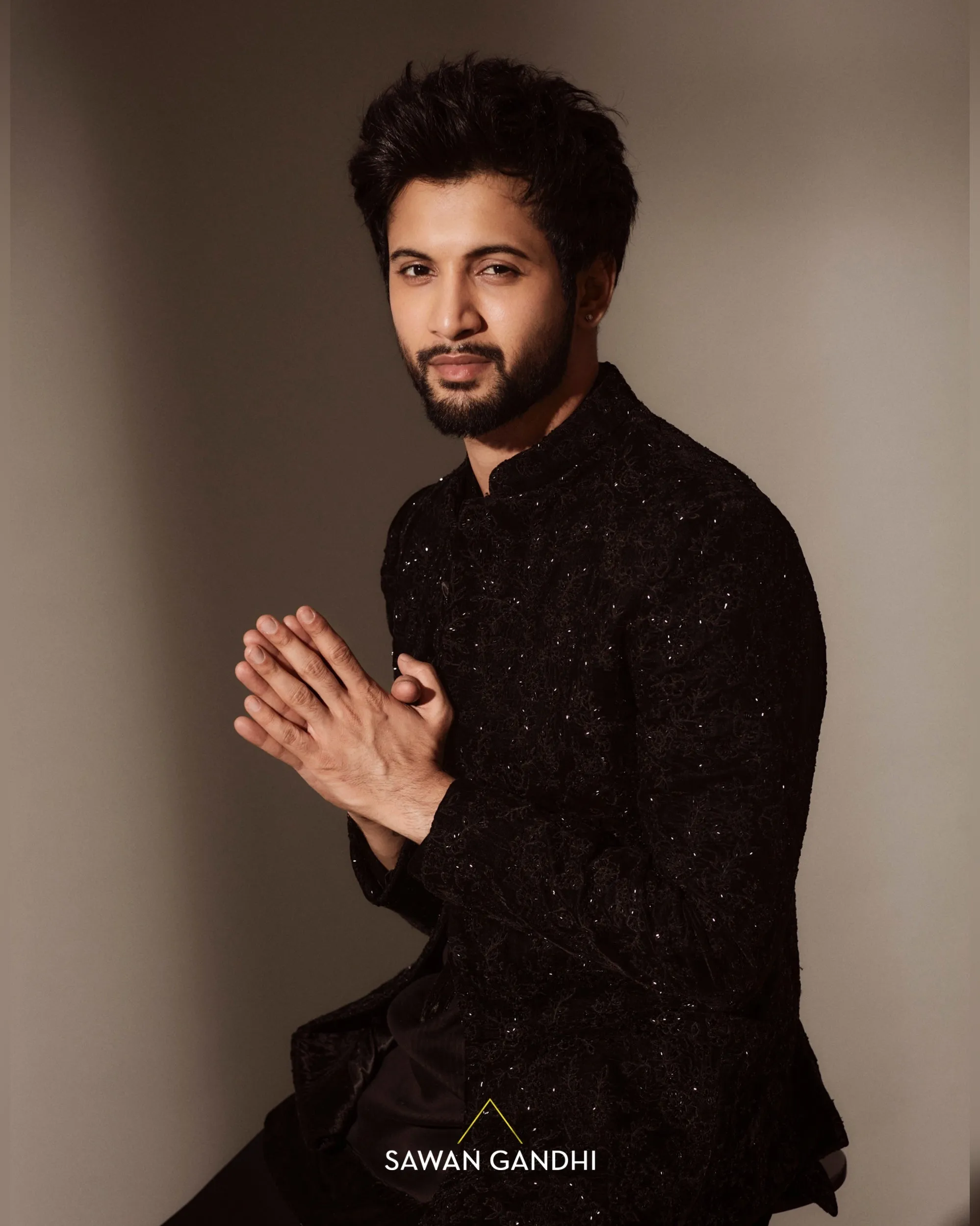 Rohit saraf in Black bandhgala with floral cutdana work