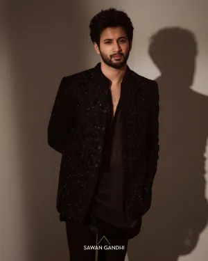 Rohit saraf in Black bandhgala with floral cutdana work