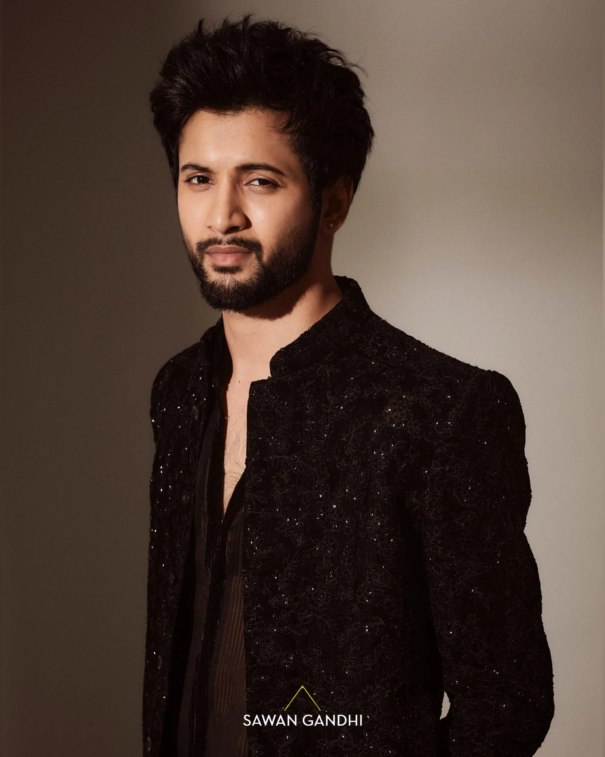 Rohit saraf in Black bandhgala with floral cutdana work