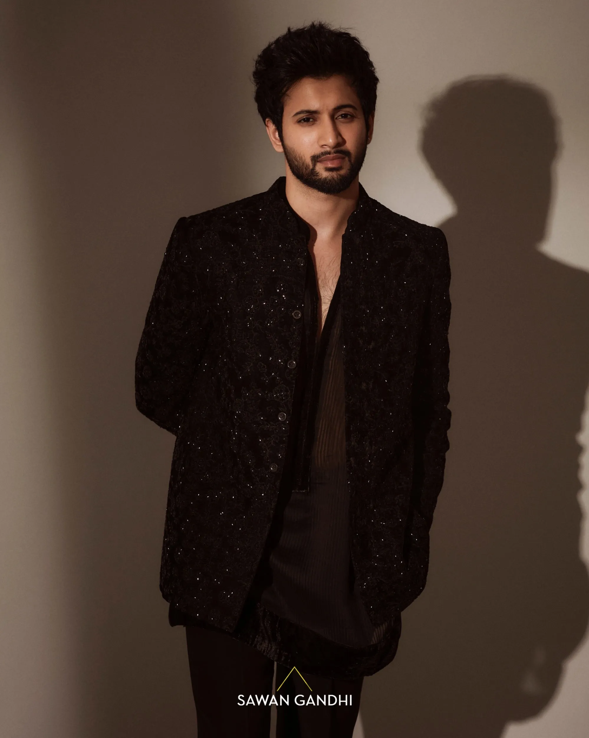 Rohit saraf in Black bandhgala with floral cutdana work