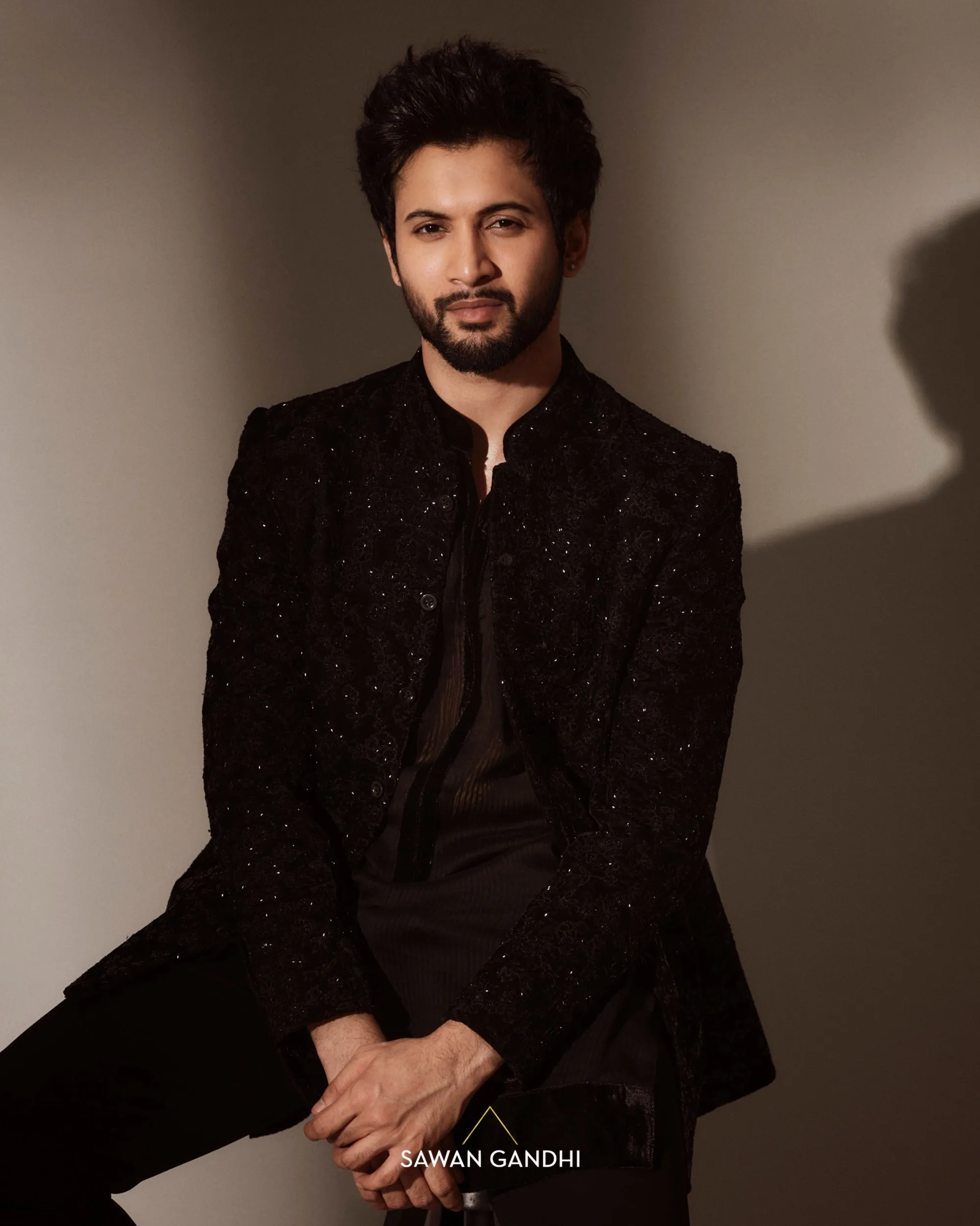 Rohit saraf in Black bandhgala with floral cutdana work