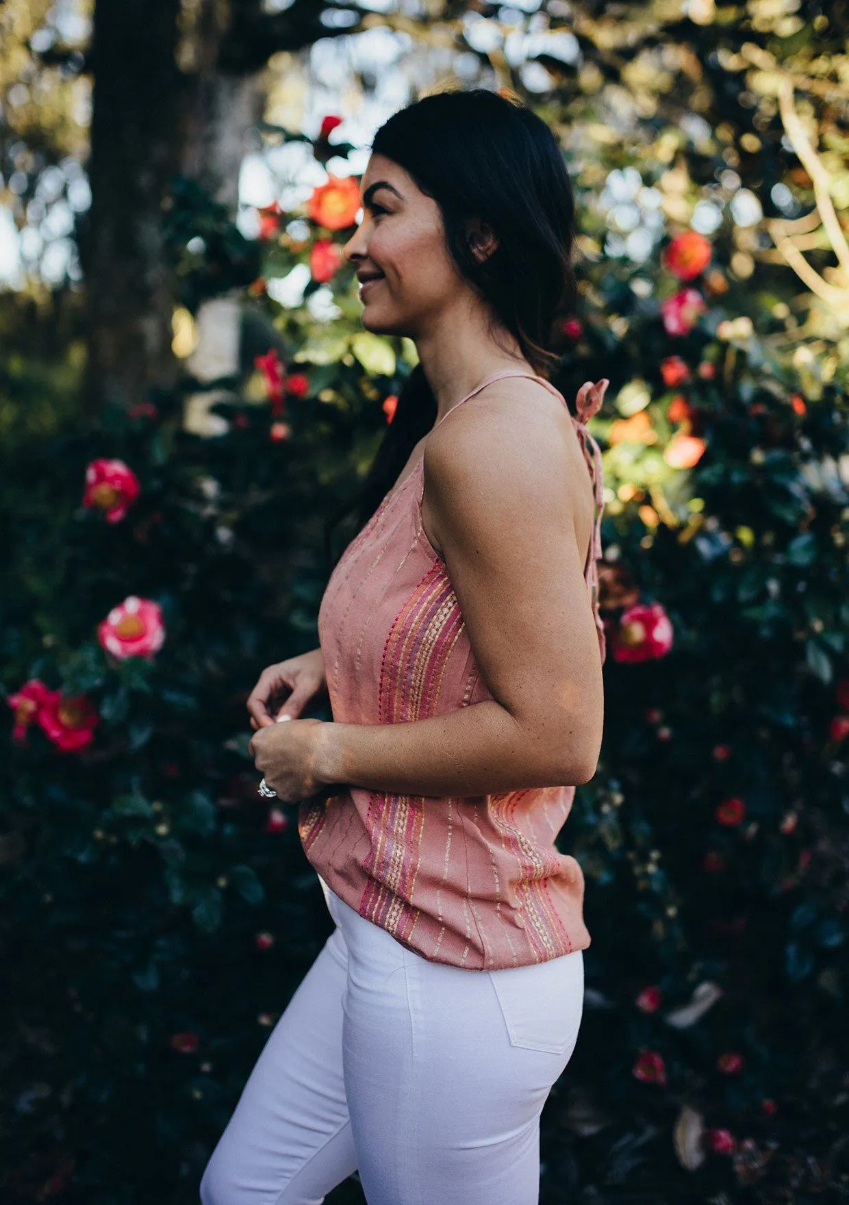 Rose Quartz Metallic Stripe Tank Top