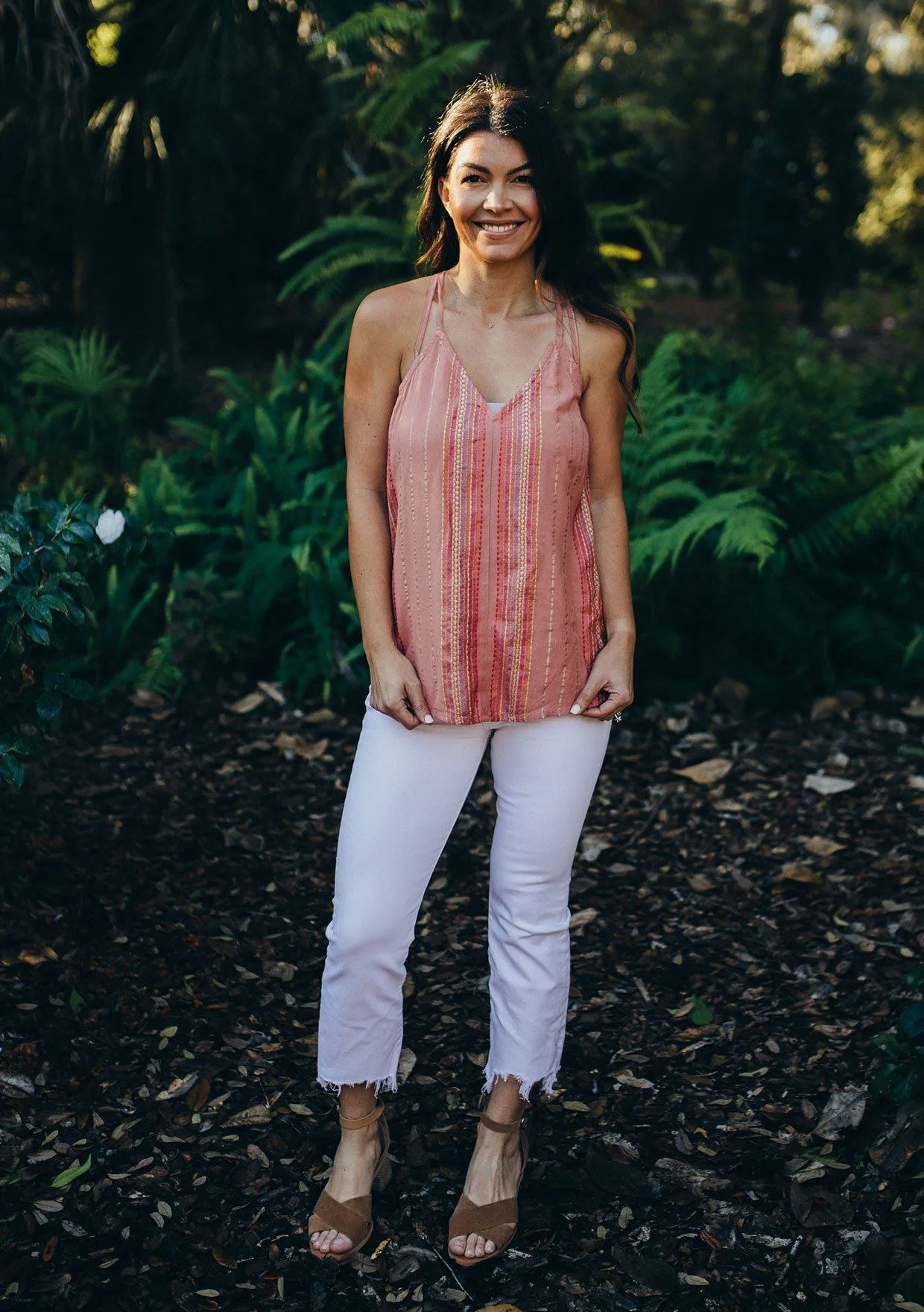 Rose Quartz Metallic Stripe Tank Top