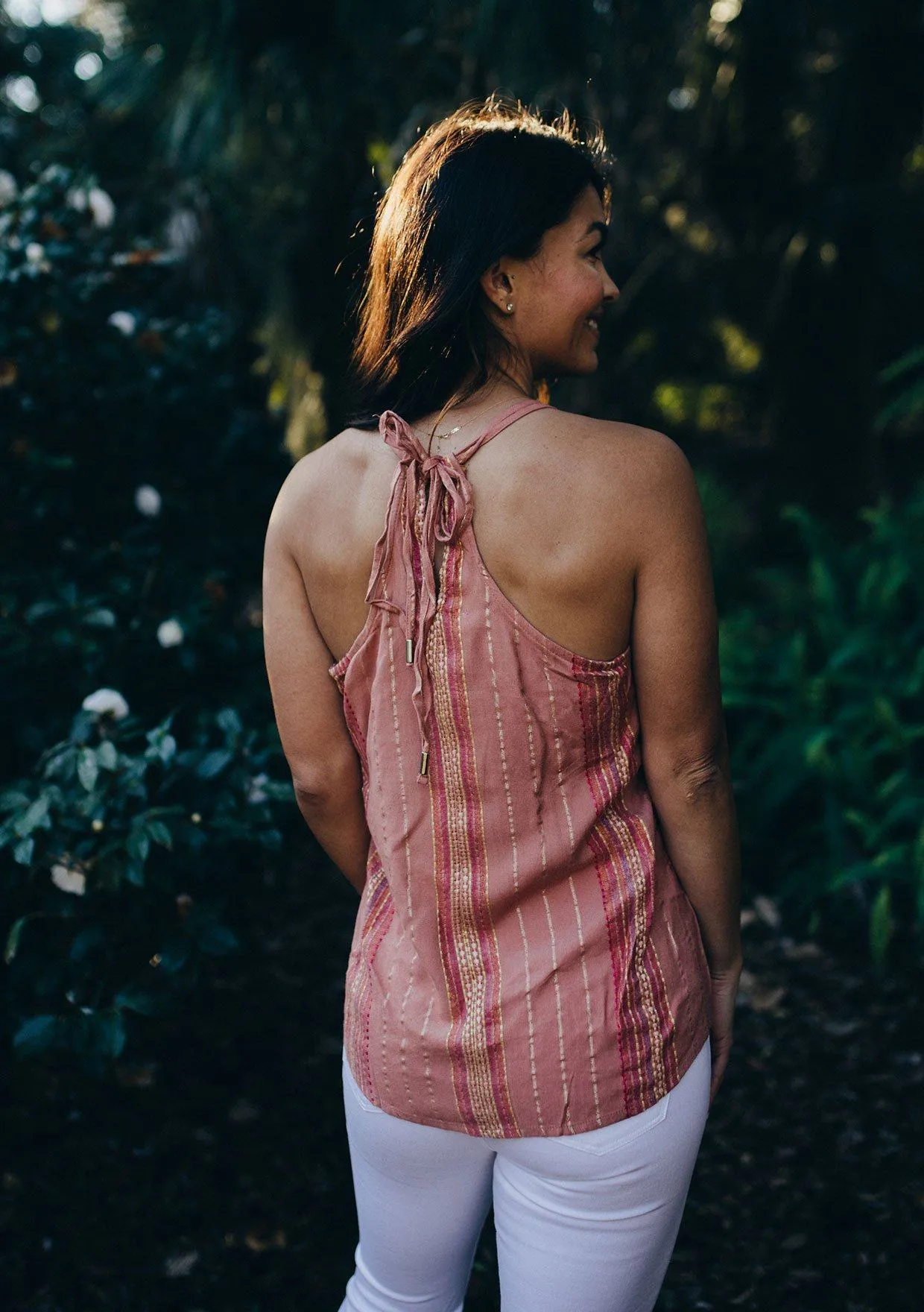 Rose Quartz Metallic Stripe Tank Top