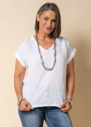 Ruthie Linen Blend Top in White